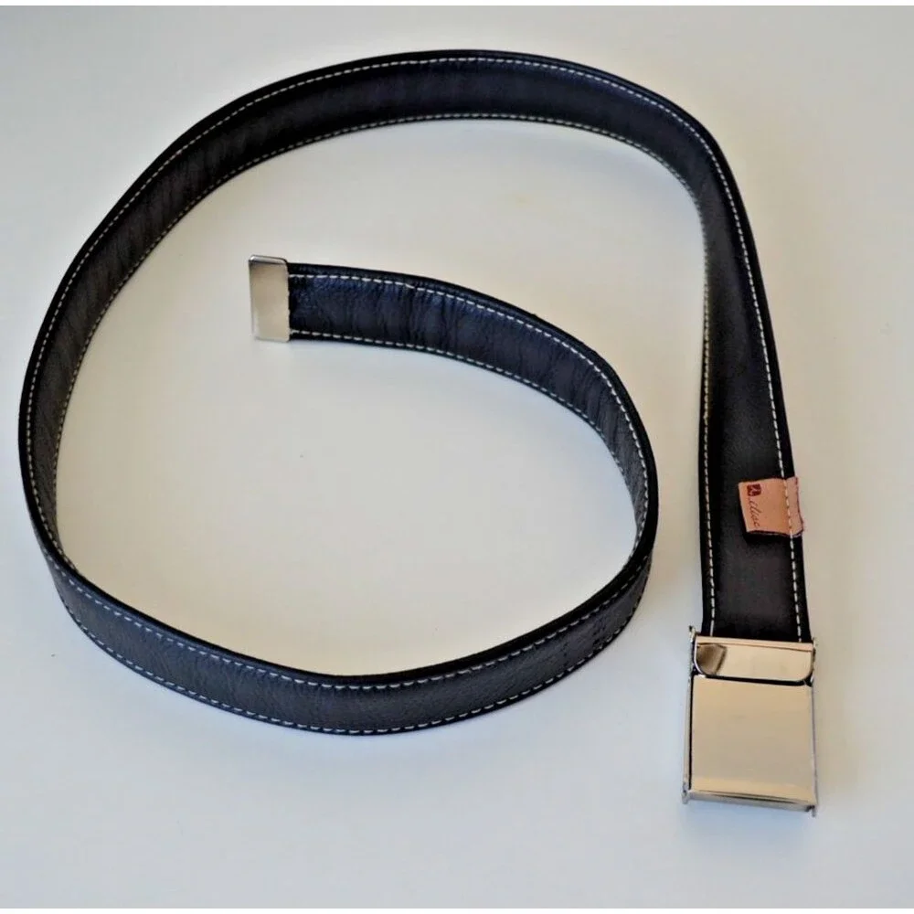 Rare VTG Iliac Golf Soft Black Leather Belt  USA Made Unbranded Gripper Buckle